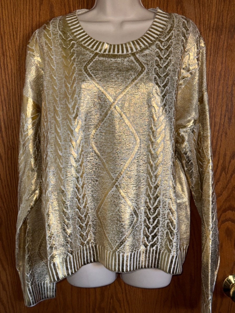 Francesca's Gold / White Sweater Long Sleeves Pullover Women's Size Large NWT